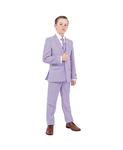 Perry Ellis Little Boys 5 Piece Lavender Pastel Suit,Vest,Pants,Shirt and Tie Set