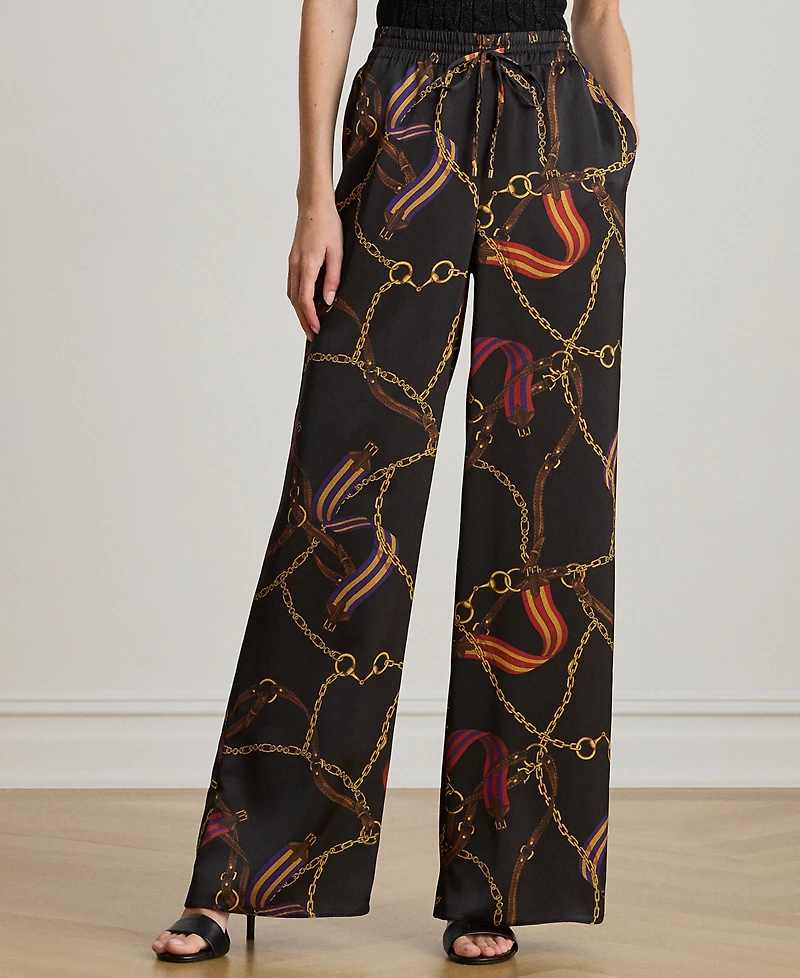 Lauren Ralph Petite Belting Print Wide Leg Pants