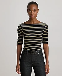 Lauren Ralph Petite Metallic Striped Boat Neck T-Shirt