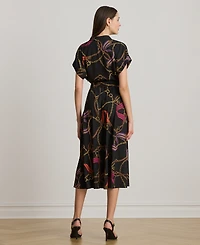 Lauren Ralph Petite Spread Collar Belting-Print Dress