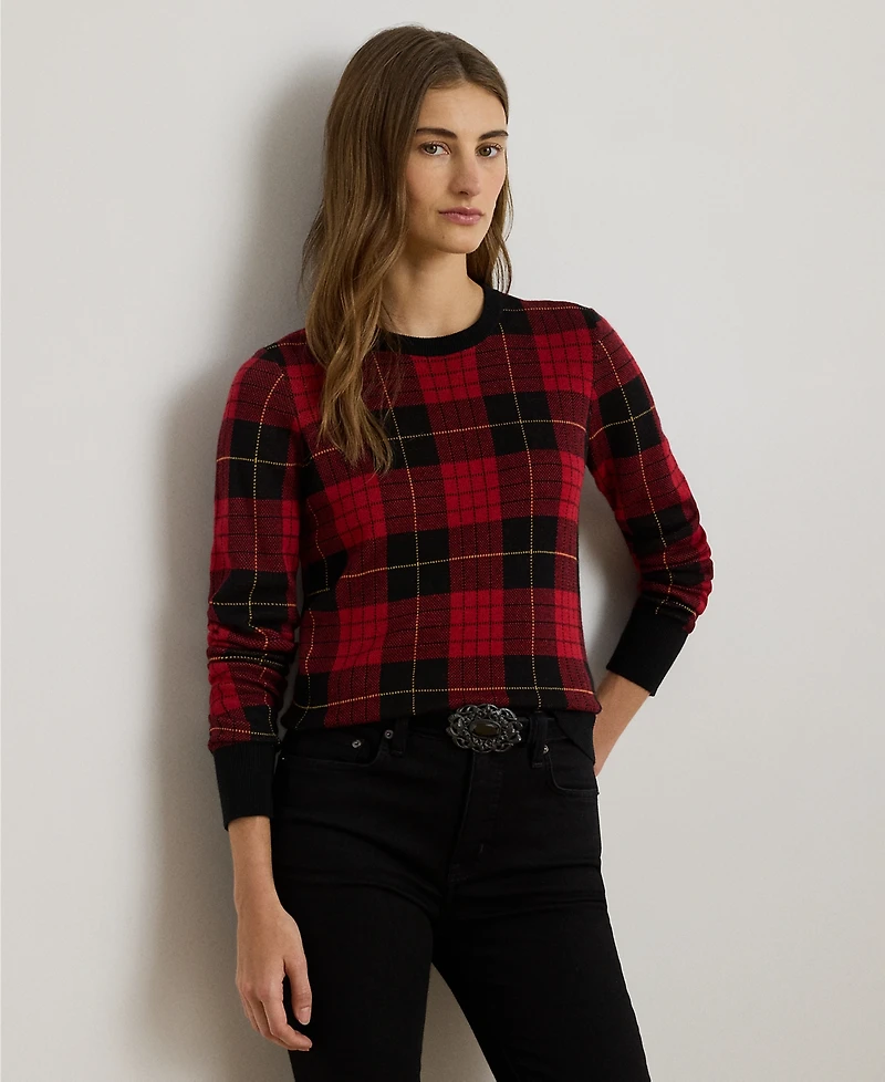 Lauren Ralph Petite Plaid Crewneck Sweater