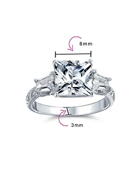 Bling Jewelry Classic 3CT Princess Cut Cz Solitaire Ring with Baguette Accents Sterling Silver