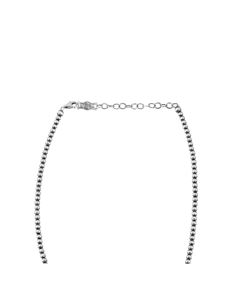 American West Jewelry Sterling Silver Lapis Beaded Squash Blossom Necklace, 16 to 19 Inches