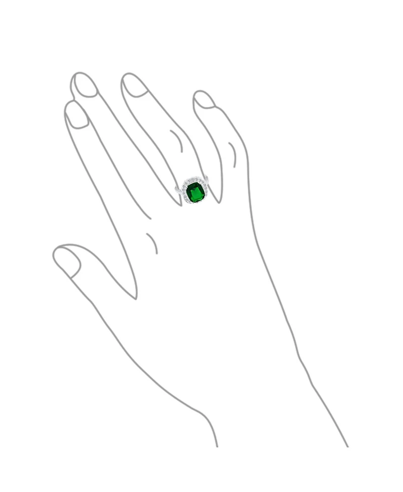 Bling Jewelry Art Deco Style Rectangle Large Cubic Zirconia Solitaire Green Emerald Cut with Cz Halo 10CT Cocktail Statement Ring Silver Plated