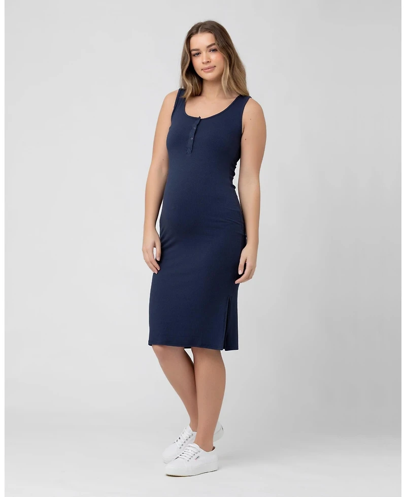 Ripe Maternity Penny Button Down Rib Dress in Navy - Perfect for Nursing and Maternity Wear