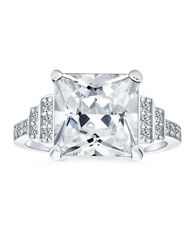 Bling Jewelry Sterling Silver Art Deco Style 5CTW Clear Princess Cut Cz Statement Ring with Stepped Side Stones