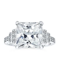 Bling Jewelry Sterling Silver Art Deco Style 5CTW Clear Princess Cut Cz Statement Ring with Stepped Side Stones