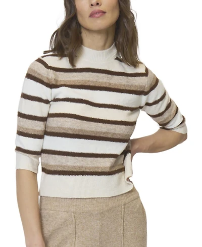 Central Park West Women's Ash Striped Half Sleeve Crew