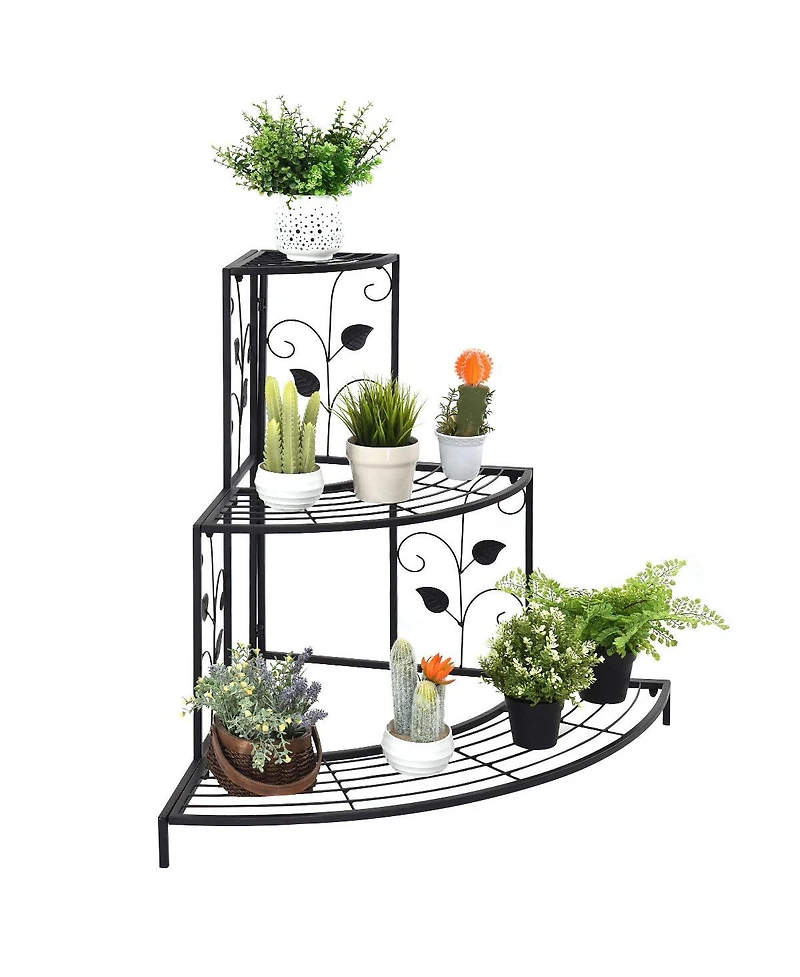 Costway 3 Tier Floral Corner Plant Stand Metal Flower Pot Rack Stair Display Ladder