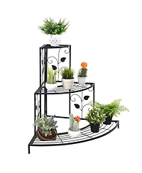 Costway 3 Tier Floral Corner Plant Stand Metal Flower Pot Rack Stair Display Ladder
