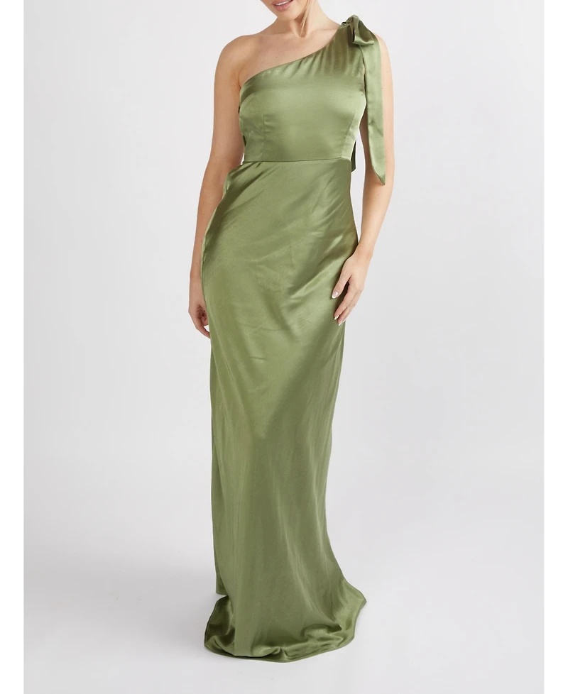 Six Stories Women's Bow One Shoulder Satin Bridesmaid Dress