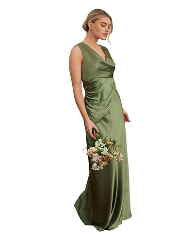 Six Stories Plunge Drape Satin Bridesmaid Dress