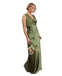 Six Stories Plunge Drape Satin Bridesmaid Dress