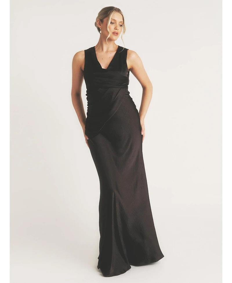 Six Stories Plunge Drape Satin Bridesmaid Dress