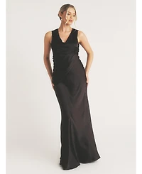 Six Stories Plunge Drape Satin Bridesmaid Dress
