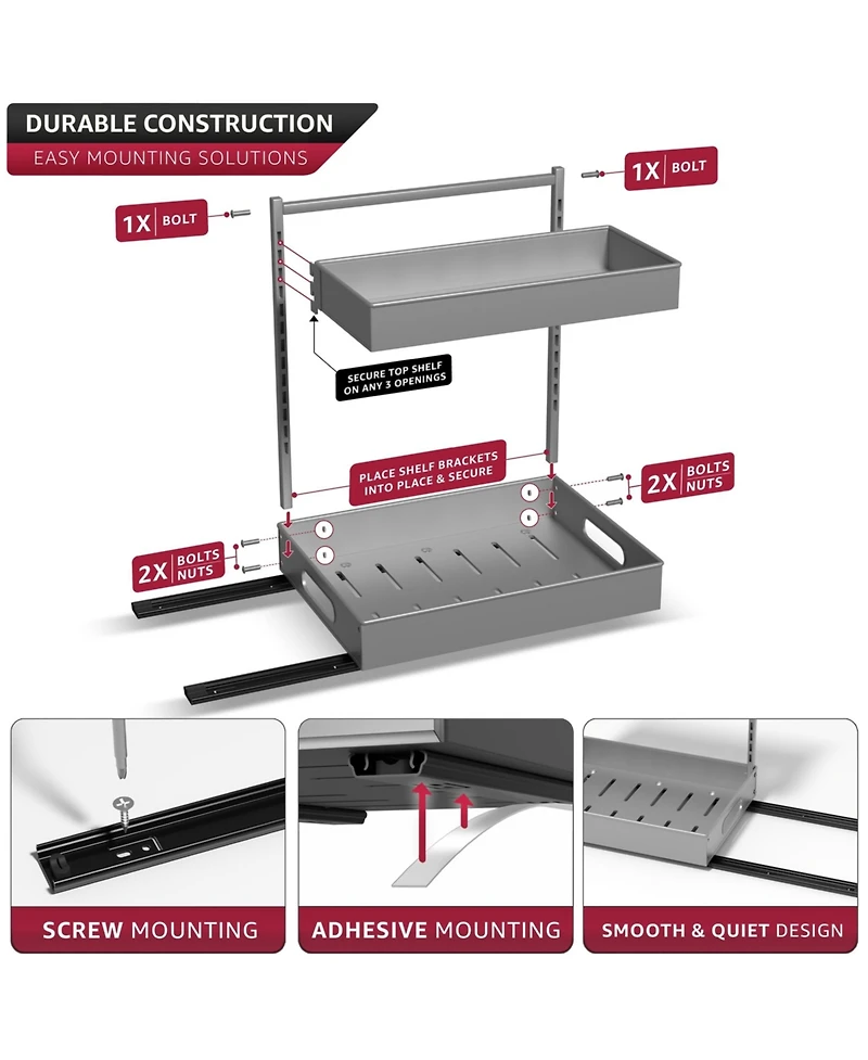 Sorbus 2 Pack 2-Tier Pull-Out Under Sink Organizer and Adhesive Tape - for Kitchen and Bathroom