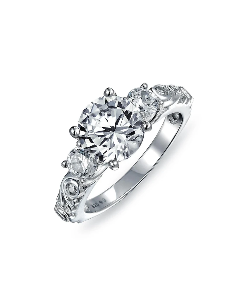Bling Jewelry 3CT Round Solitaire Three Stone Promise Ring Set,Cubic Zirconia Past Present Future Cz Side Stones Gold Plated Sterling Silver,
