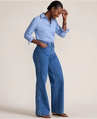 Lands' End Women's Petite Soft Denim High Rise Wide Leg Braided Jeans