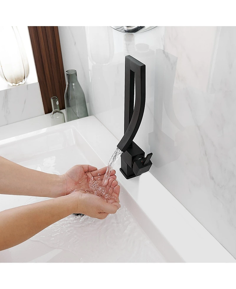 Greenspring Waterfall Unique Design Single Hole Single Handle Bathroom Sink Faucet In Matte Black