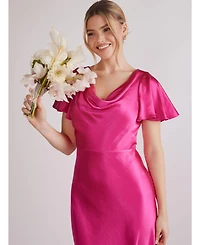 Six Stories Women's Flutter Sleeve Satin Bridesmaid Dress