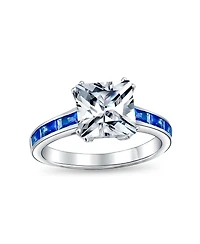 Bling Jewelry Classic 3CT Cz Square Princess Cut Promise Ring Cubic Zirconia Blue Channel Set Baguette Band Sterling Silver