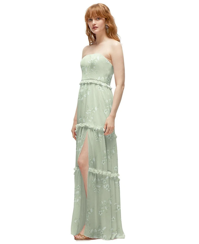 After Six Strapless Chiffon Maxi Dress with Tiered Micro Ruffle Full Skirt