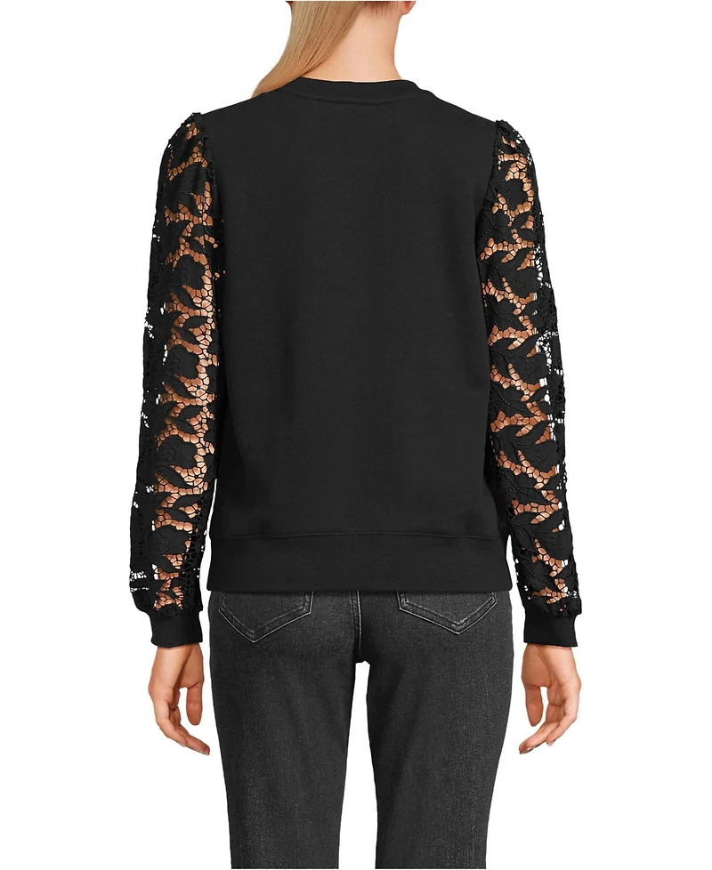 Lands' End Women's Serious Sweats Lace Sleeve Sweatshirt