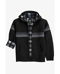 Xray Boy's Full Zip Hooded Sweater With Stripes And Faux Shearling Lining