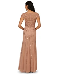 Adrianna Papell Women's Embellished V-Neck Godet Gown