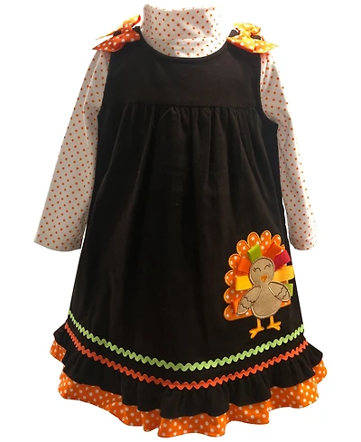 Blueberi Boulevard Baby Girls 2-Piece Long Sleeve Top and Turkey Jumper Set