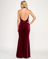 Seni & Cade Juniors Plunge Halter Neck Long Dress