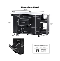 Maison Boucle 50.7" Rolling Kitchen Island with Drop Leaf, Hidden Trash Cabinet, Wood Top, Pull-Out Organizer-Maison Boucle