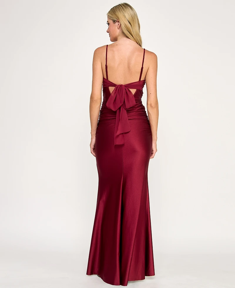 City Studios Juniors' Twist Front Tie Back Long Dress