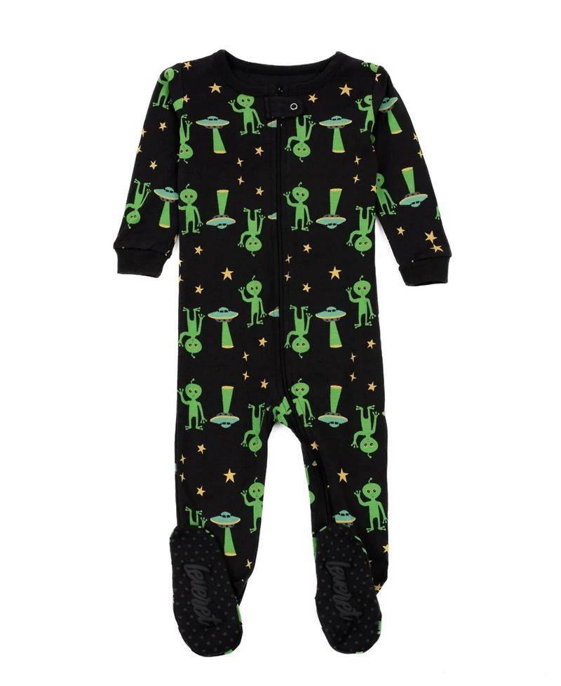 Leveret Baby Footed Cotton Pajamas - Alien Print - Matching Family Halloween Pajamas