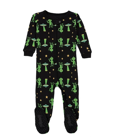 Leveret Baby Footed Cotton Pajamas - Alien Print - Matching Family Halloween Pajamas