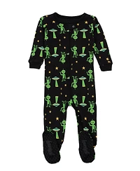 Leveret Baby Footed Cotton Pajamas - Alien Print - Matching Family Halloween Pajamas