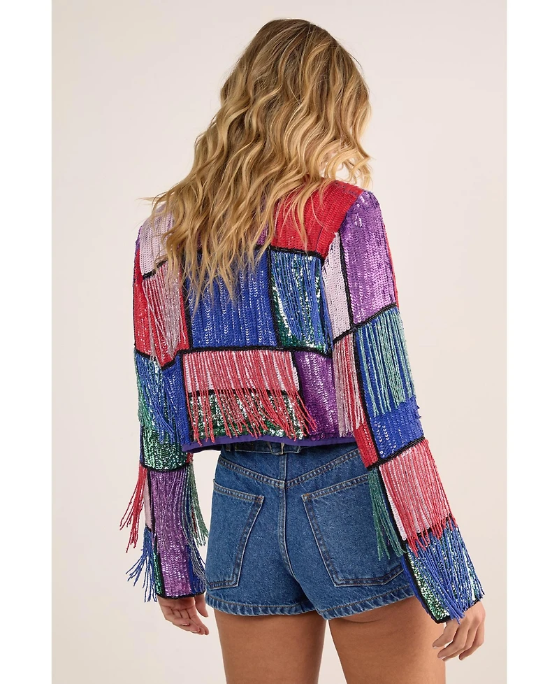 Nasty Gal Women's Colour Block Check Tassel Sequin Jacket