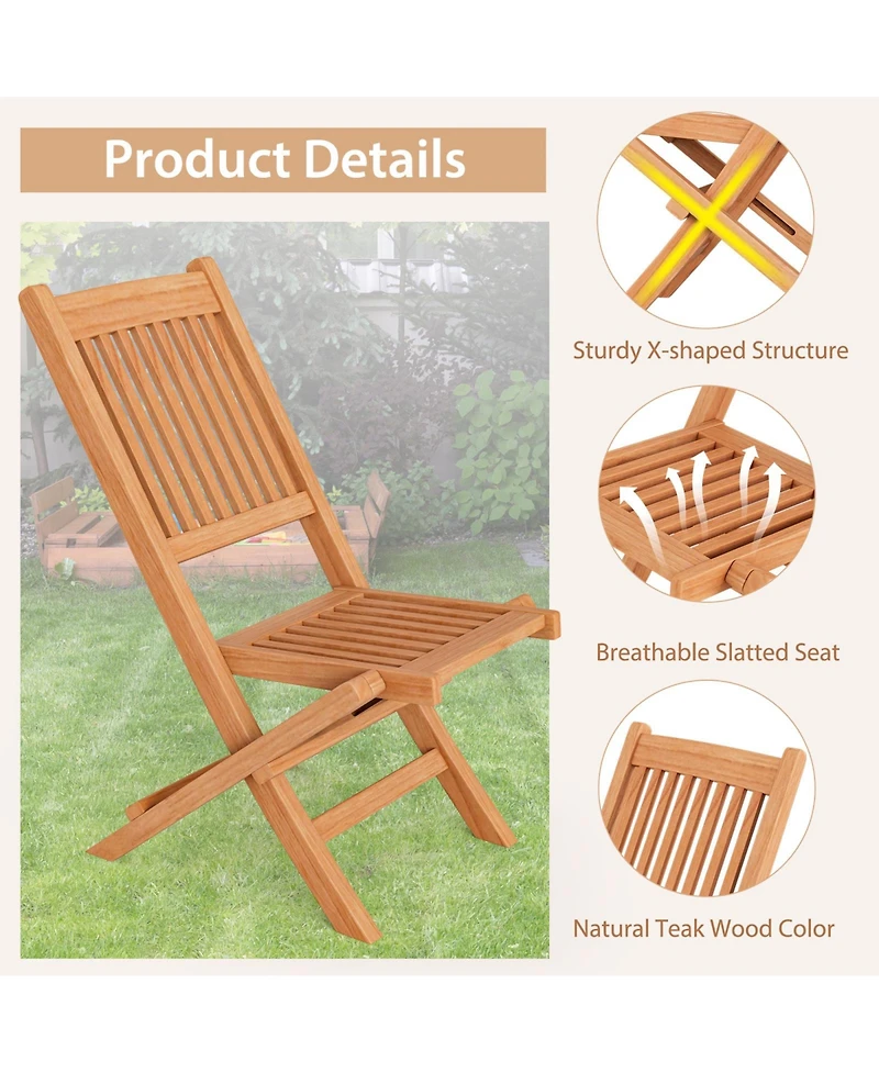 Gymax 3PCS Outdoor Indonesia Teak Wood Bistro Dining Set Folding Chair & Table Slatted Patio