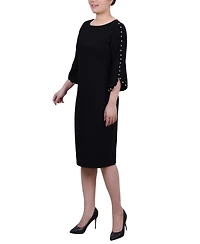 Ny Collection Petite 3/4 Cultivated Pearl-Detail Petal Sleeve Dress