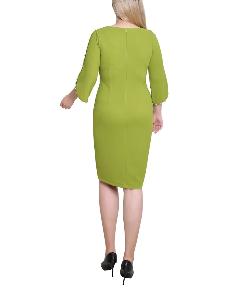 Ny Collection Petite 3/4 Cultivated Pearl-Detail Petal Sleeve Dress