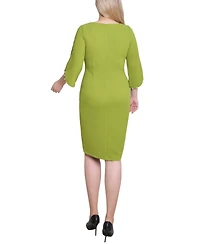 Ny Collection Petite 3/4 Cultivated Pearl-Detail Petal Sleeve Dress