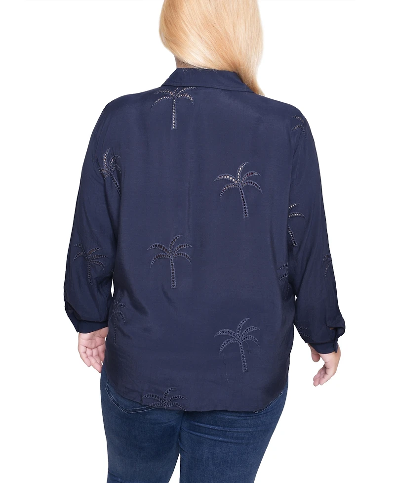 Ny Collection Plus Long Sleeve Palm Tree Blouse Top