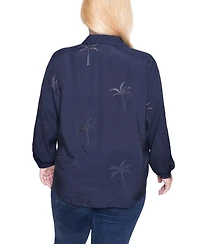 Ny Collection Plus Long Sleeve Palm Tree Blouse Top
