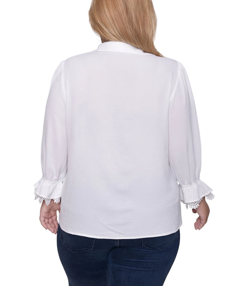 Ny Collection Plus 3/4 Sleeve Blouse With Lace Details Top
