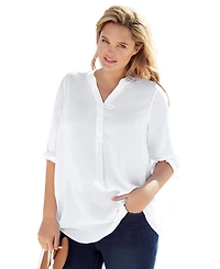 Woman Within Women's Rayon 7-Day Three-Quarter Sleeve Tab-Front Tunic Top