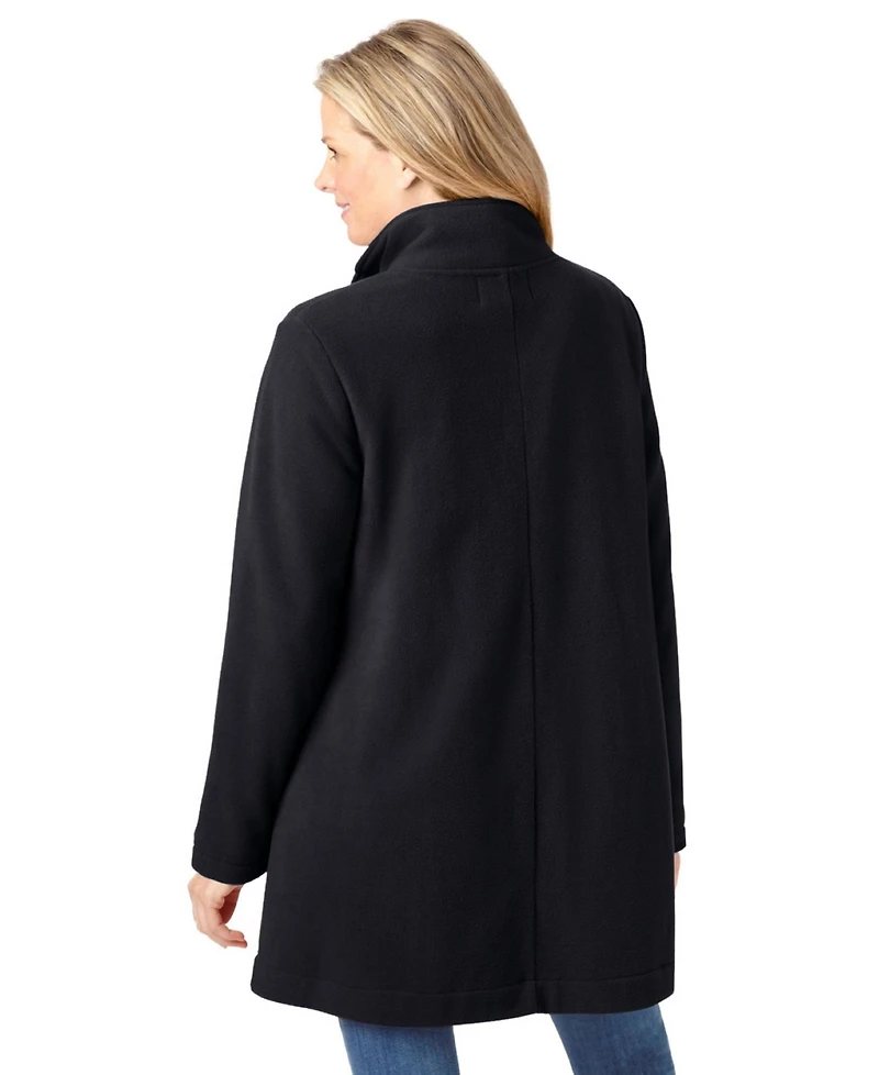 Woman Within Women's Plus Fleece Swing Funnel-Neck Coat