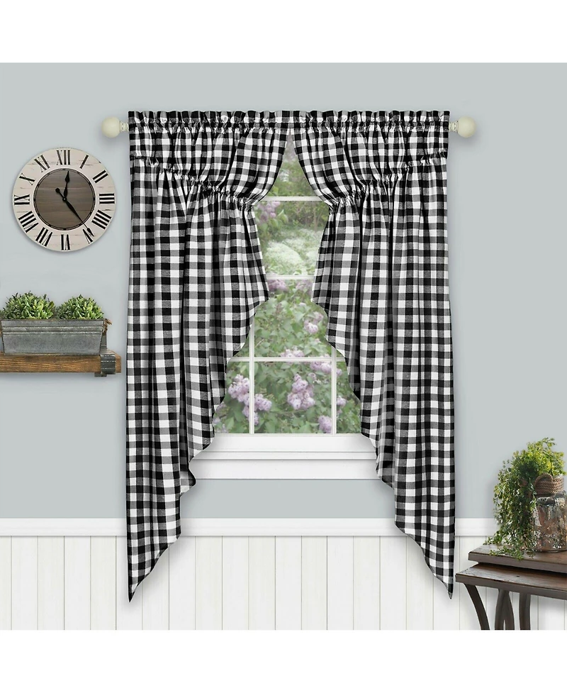 Kate Aurora Farmhouse Plaid Gingham Check Swag Valance Curtain Panel Pair - 72 in. W x 63 L