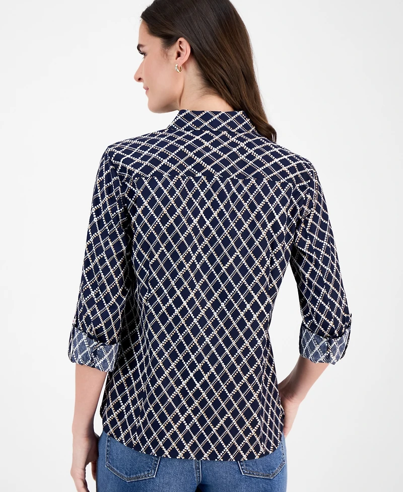 Nautica Women's Patterned Roll-Tab Shirt