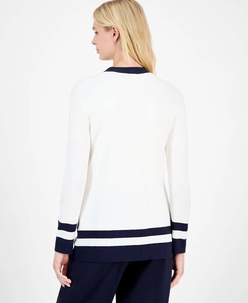 Nautica Jeans Women's Striped V-Neck Cardigan