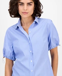 Nautica Jeans Women's Striped Bungee-Sleeve Camp Shirt